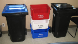 One 36-gallon container has the same footprint as three recycling bins.